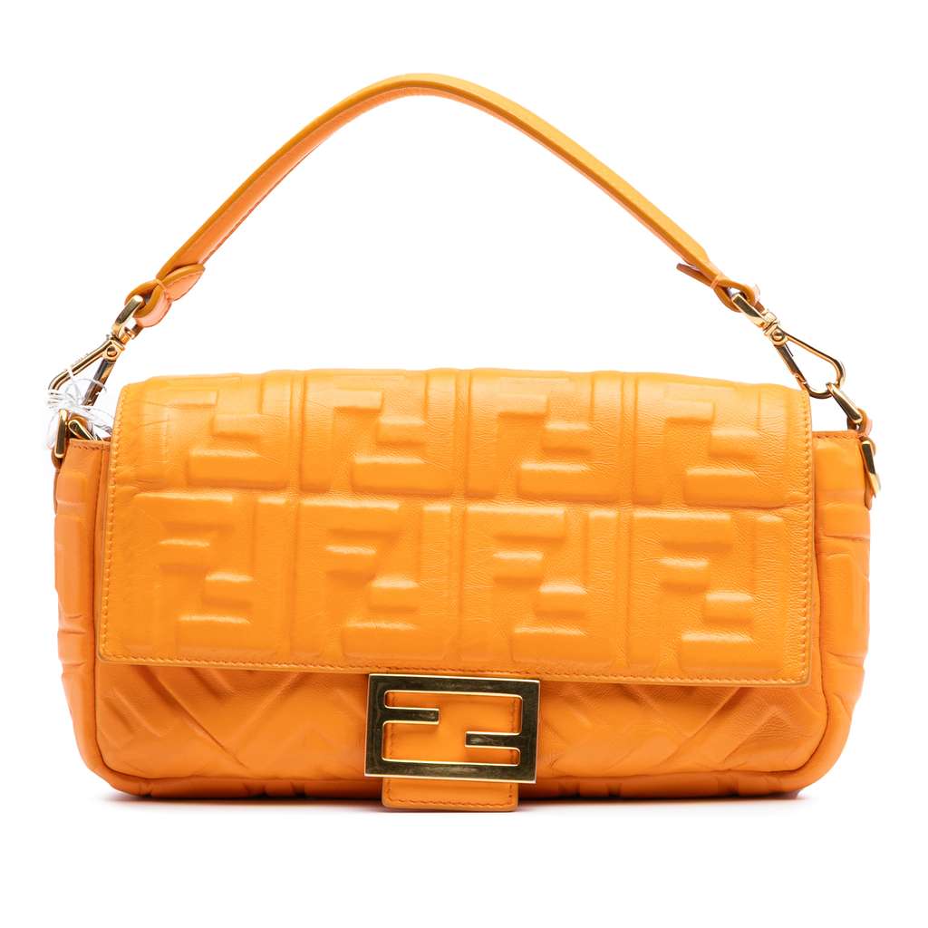 Fendi Zucca Embossed Leather Baguette Satchel