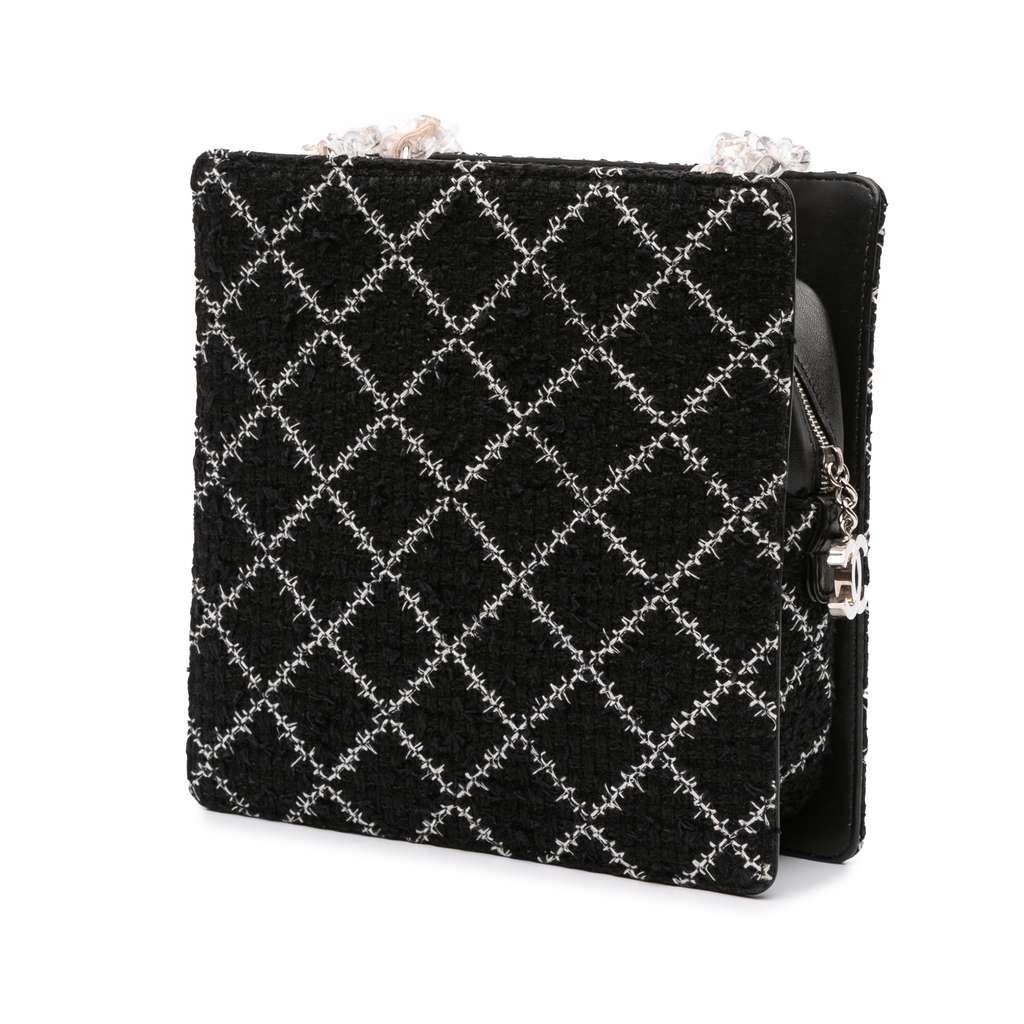 Chanel Tweed and Resin Zipped Chain Shopping Bag - Back view