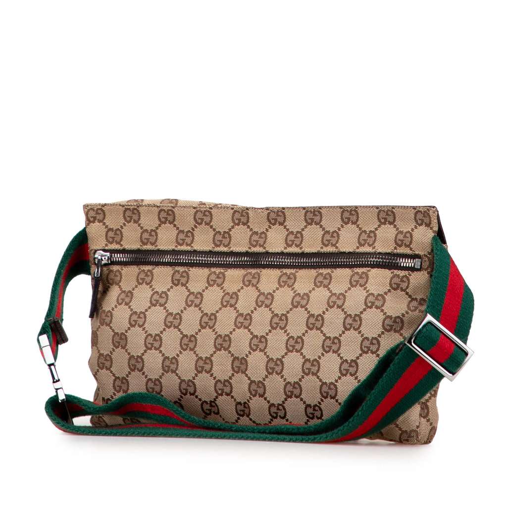 Gucci GG Canvas Web Double Pocket Belt Bag - Back view