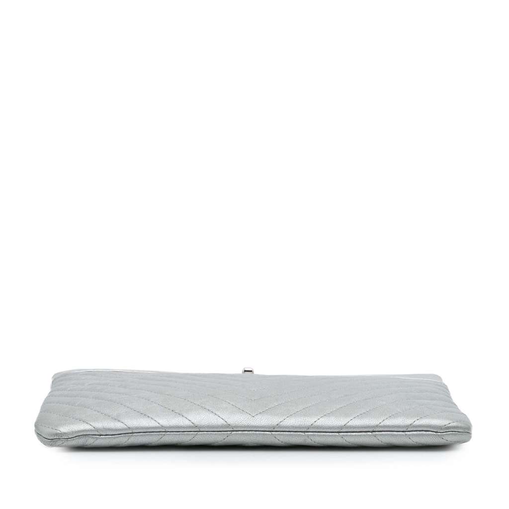 Chanel Large Chevron Metallic Lambskin Mademoiselle Zip Clutch - 3