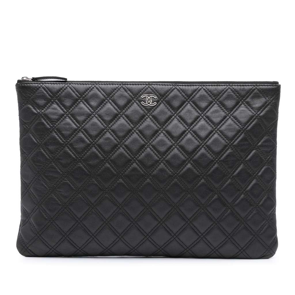 Chanel Large Quilted Lambskin Double Stitch O Case Clutch