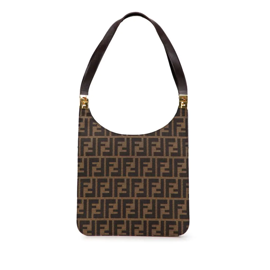 Fendi Zucca Canvas Shoulder Bag Brown Canvas Good - Front View
