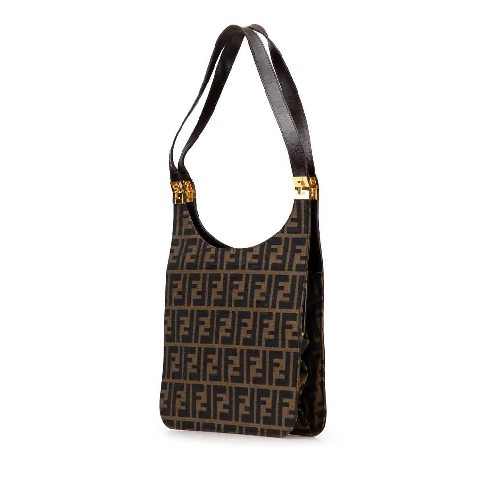 Fendi Zucca Canvas Shoulder Bag Brown Canvas Good - Back View