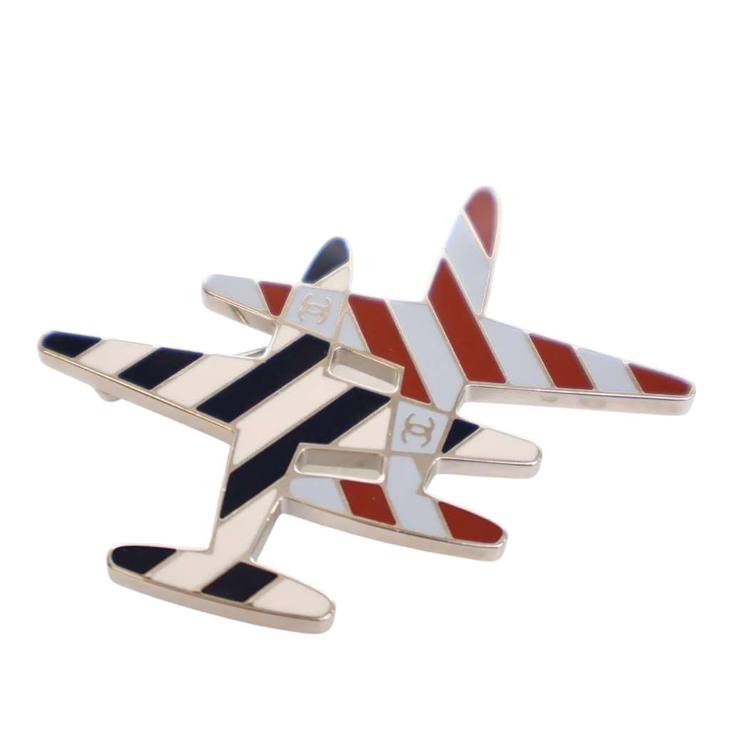Chanel Enamel CC Striped Airplane Brooch