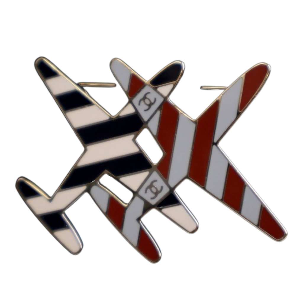 Chanel Enamel CC Striped Airplane Brooch - 4