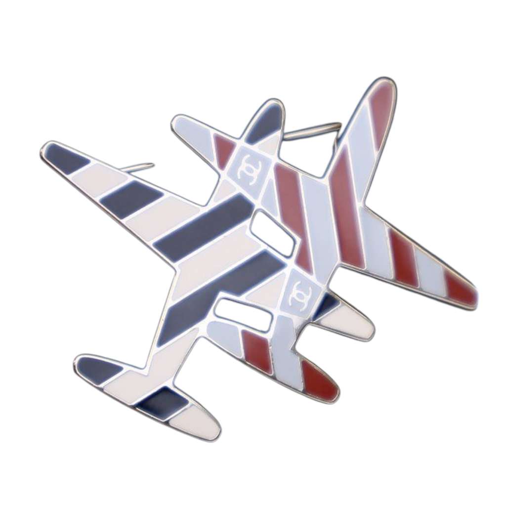 Chanel Enamel CC Striped Airplane Brooch - Side view