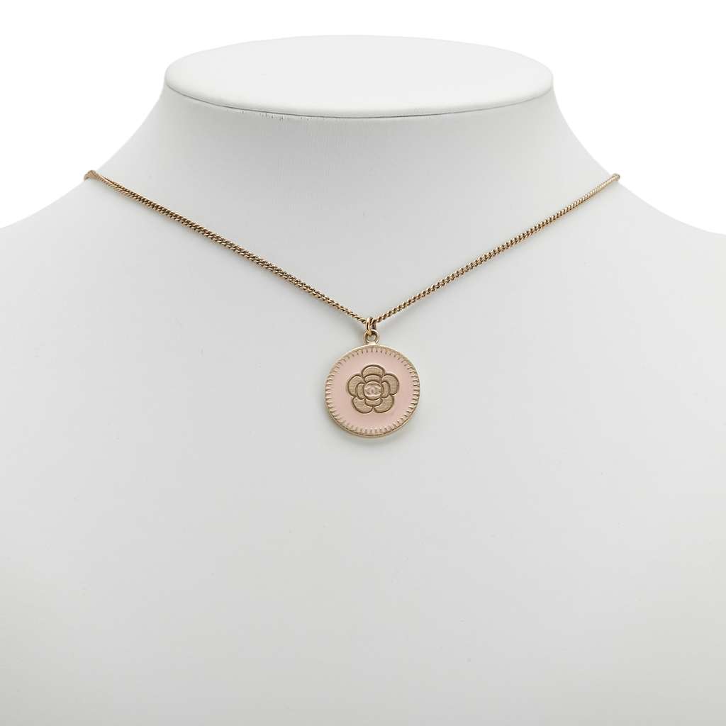 Chanel Gold Plated Enamel Camelia Pendant Necklace - 5