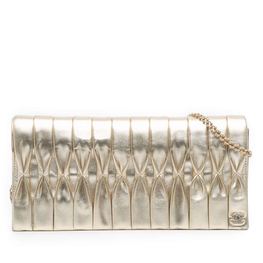 Chanel CC Metallic Pleated Lambskin Chain Link Shoulder Bag