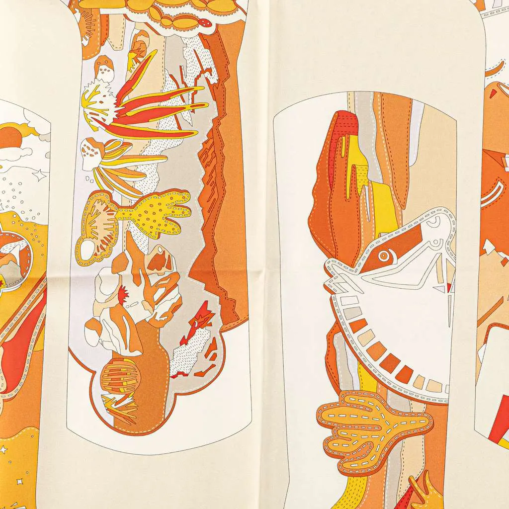Hermès Bottes Story Silk Scarf Orange Silk Good - Back View