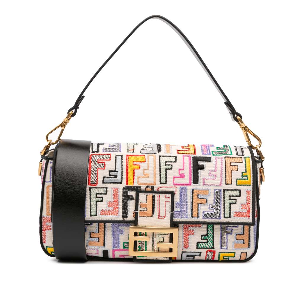 Fendi Chinese Valentines Day Zucca Embroidered Canvas Baguette Satchel