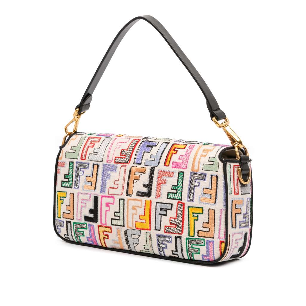 Fendi Chinese Valentines Day Zucca Embroidered Canvas Baguette Satchel - 2