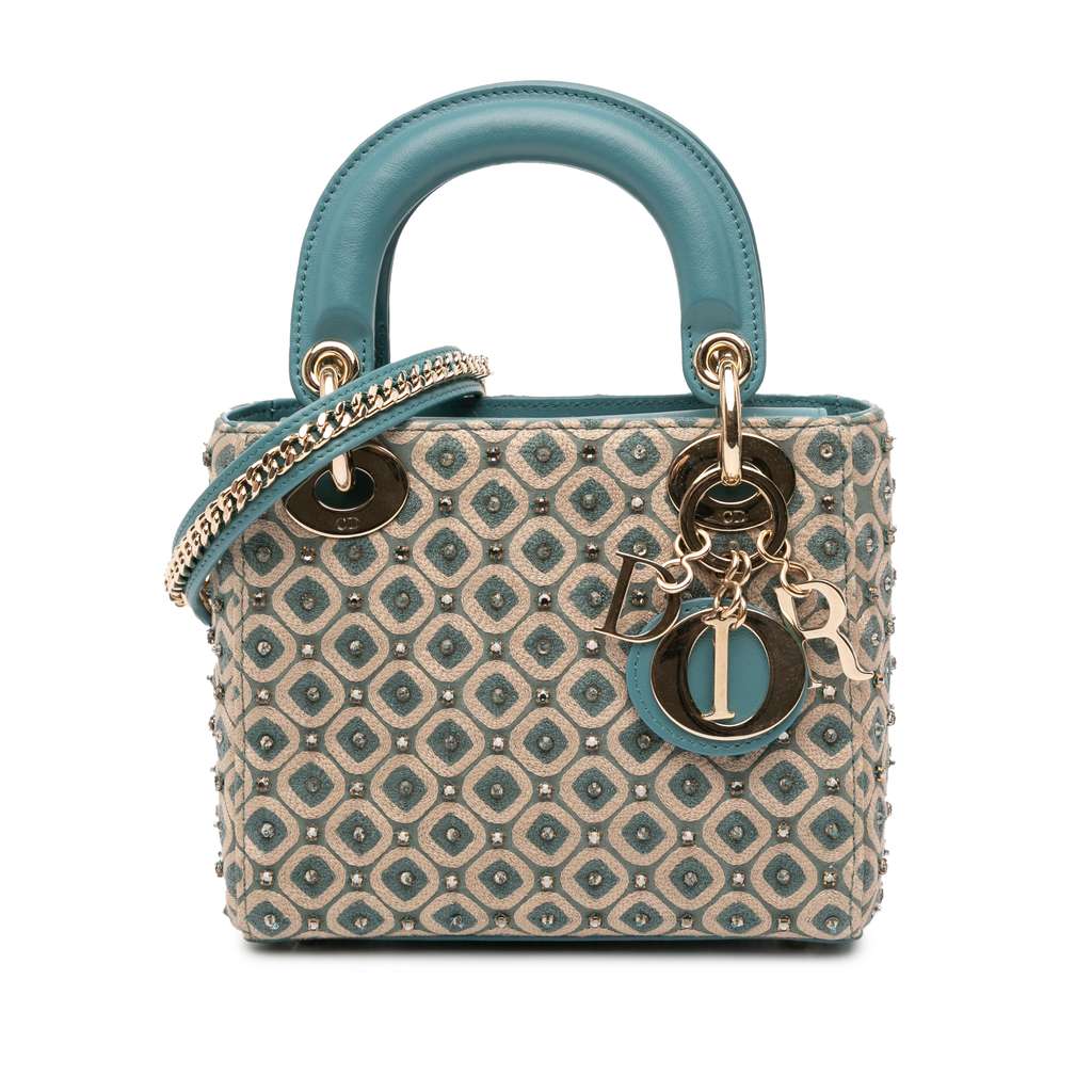 Dior Mini Canvas Honeycomb Embroidery Crystal Lady Dior