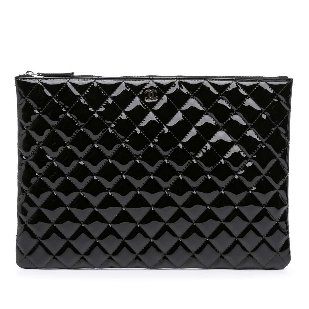 Chanel Large Quilted Patent O Case Clutch