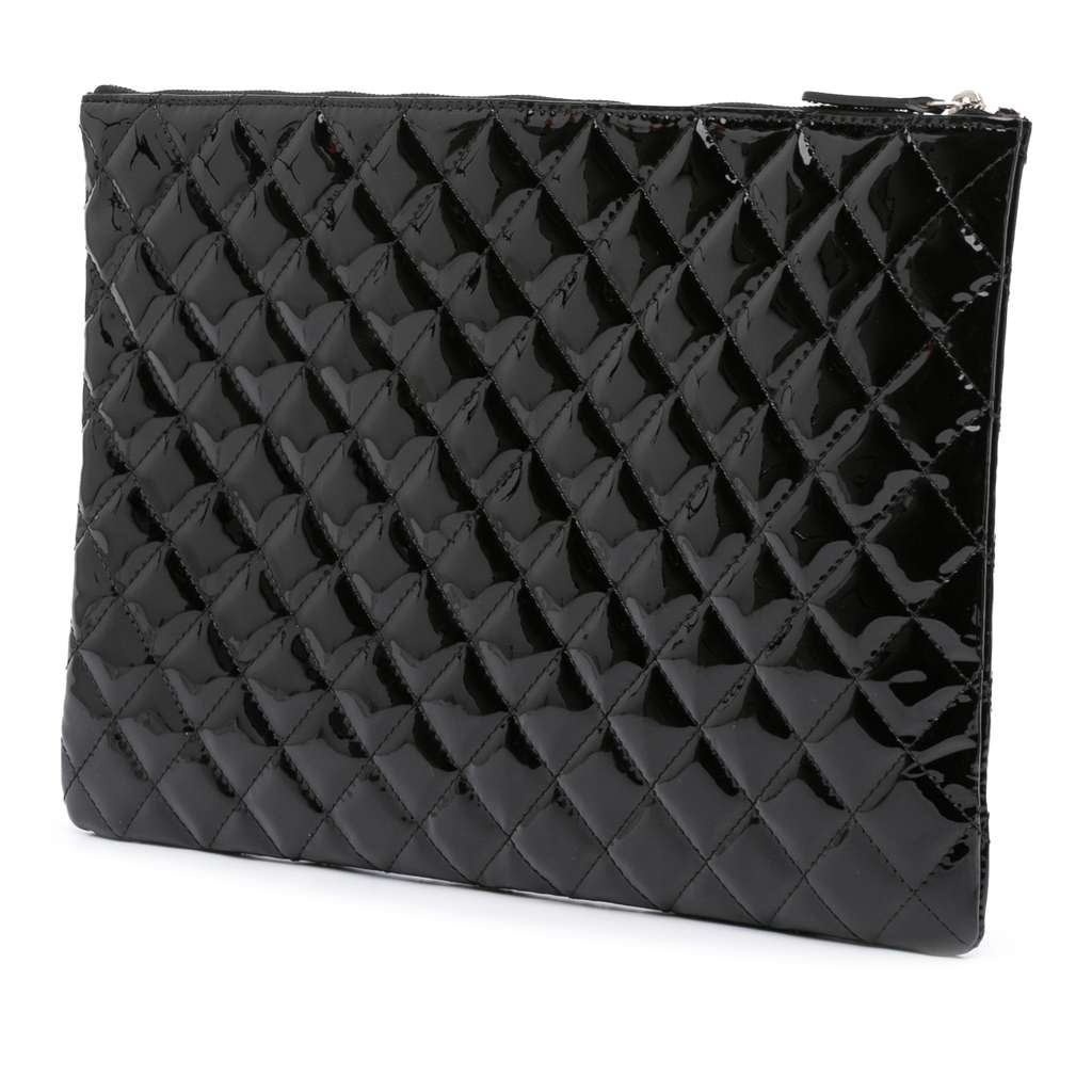 Chanel Large Quilted Patent O Case Clutch - Back view