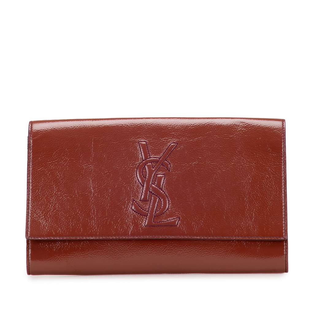 Saint Laurent Large Textured Patent Monogram Belle De Jour Clutch