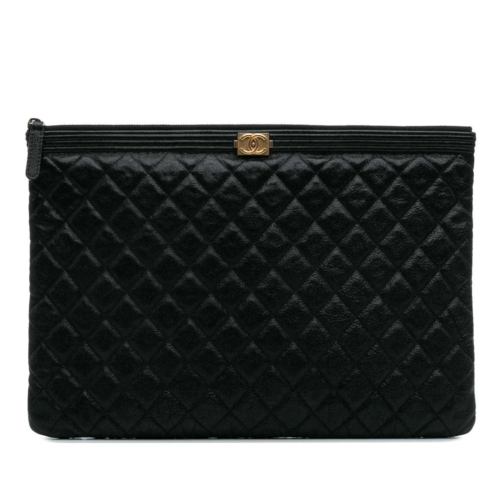 Chanel Large Lambskin Boy O Case Clutch