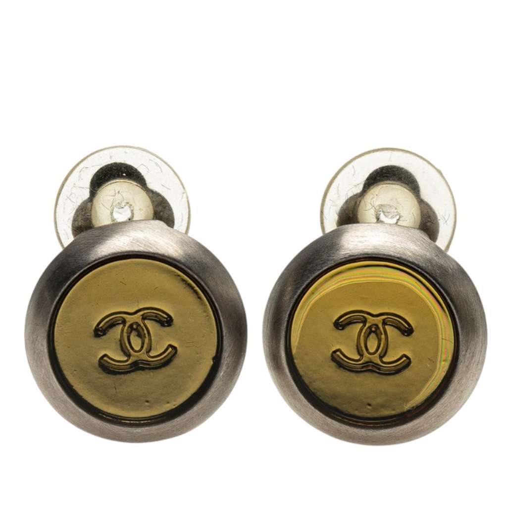 Chanel CC Silver and Gold Plated Round Clip On Earrings