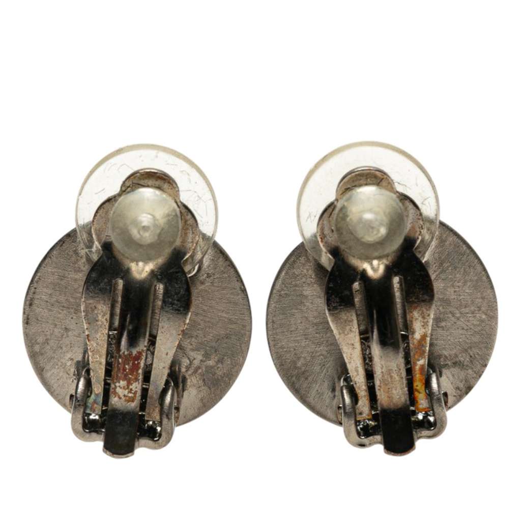 Chanel CC Silver and Gold Plated Round Clip On Earrings - Back view