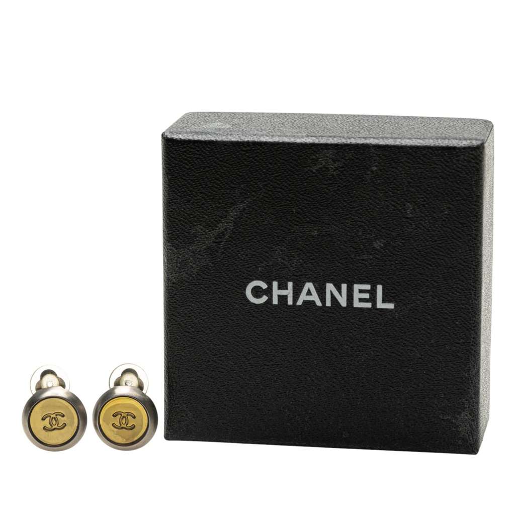 Chanel CC Silver and Gold Plated Round Clip On Earrings - 4