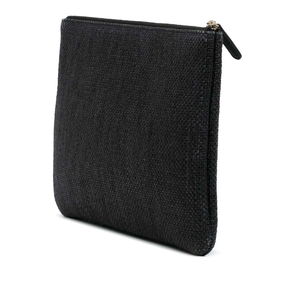 Chanel Medium Straw Deauville O Case Clutch Black Good - Back View