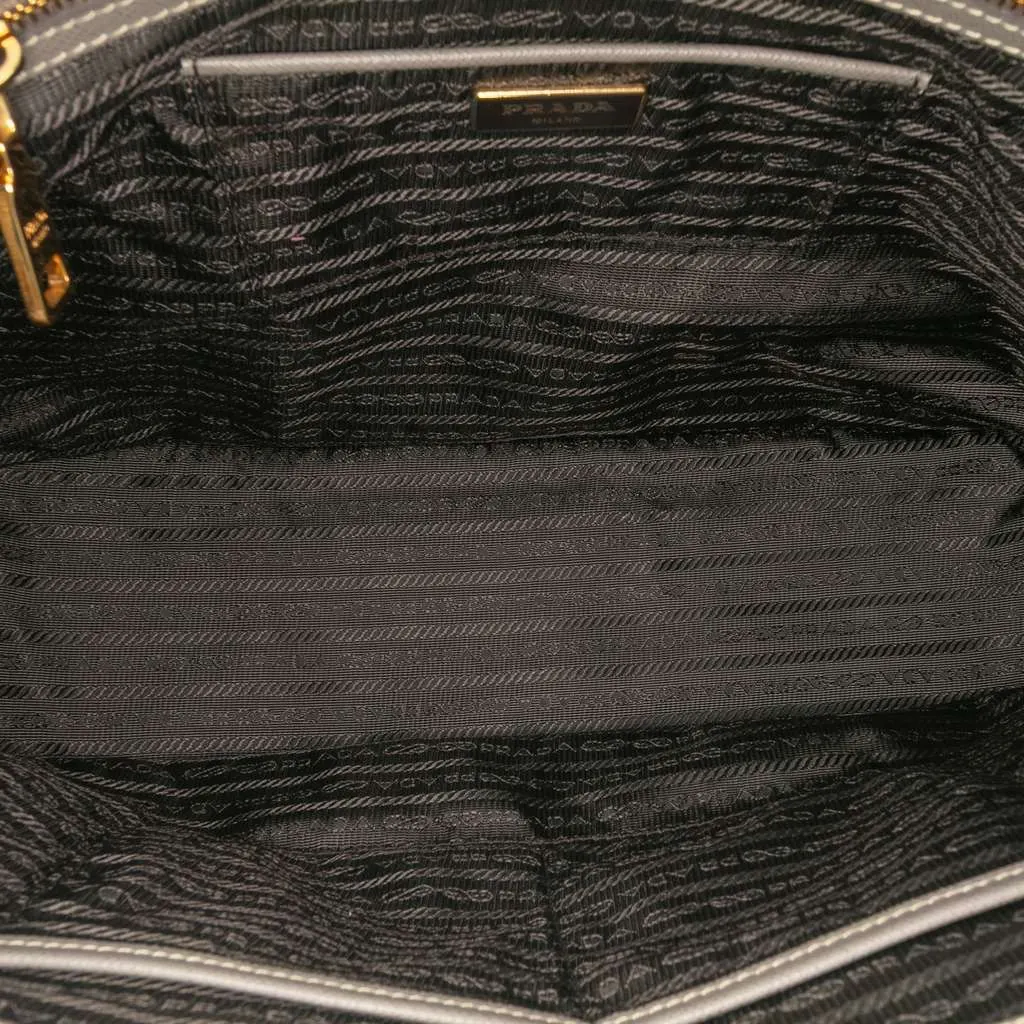 Prada Large Saffiano Lux Galleria Double Zip Satchel Grey Leather Good - Model View