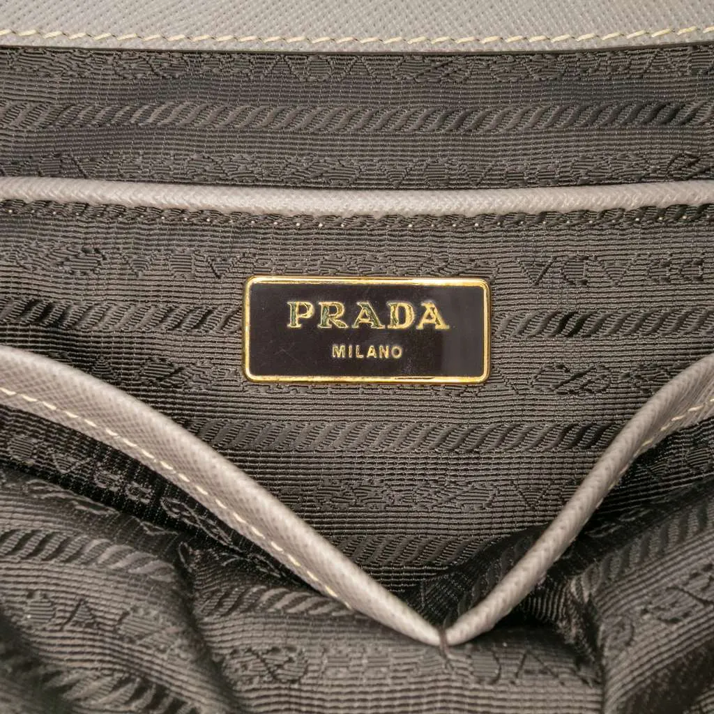 Prada Large Saffiano Lux Galleria Double Zip Satchel Grey Leather Good - Box View