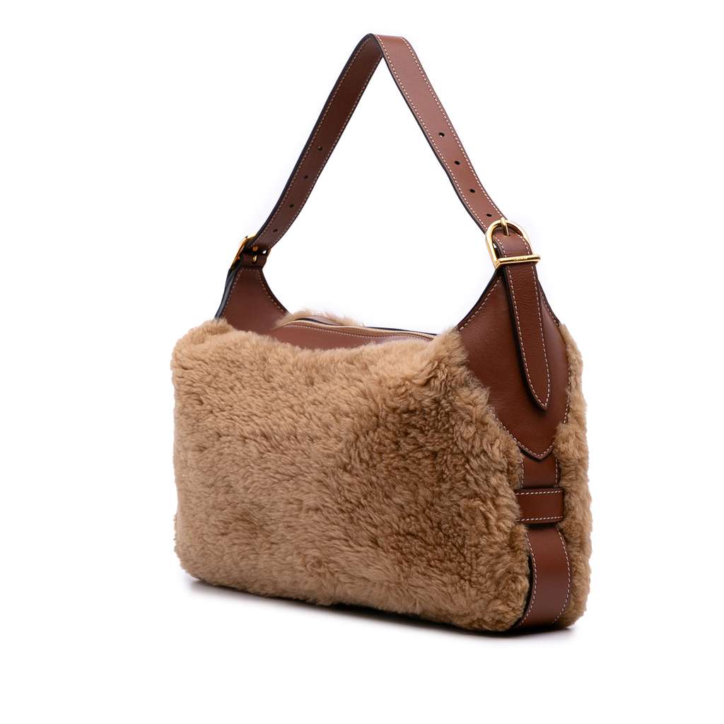 Celine Shearling and Leather Romy Shoulder Bag - Back view