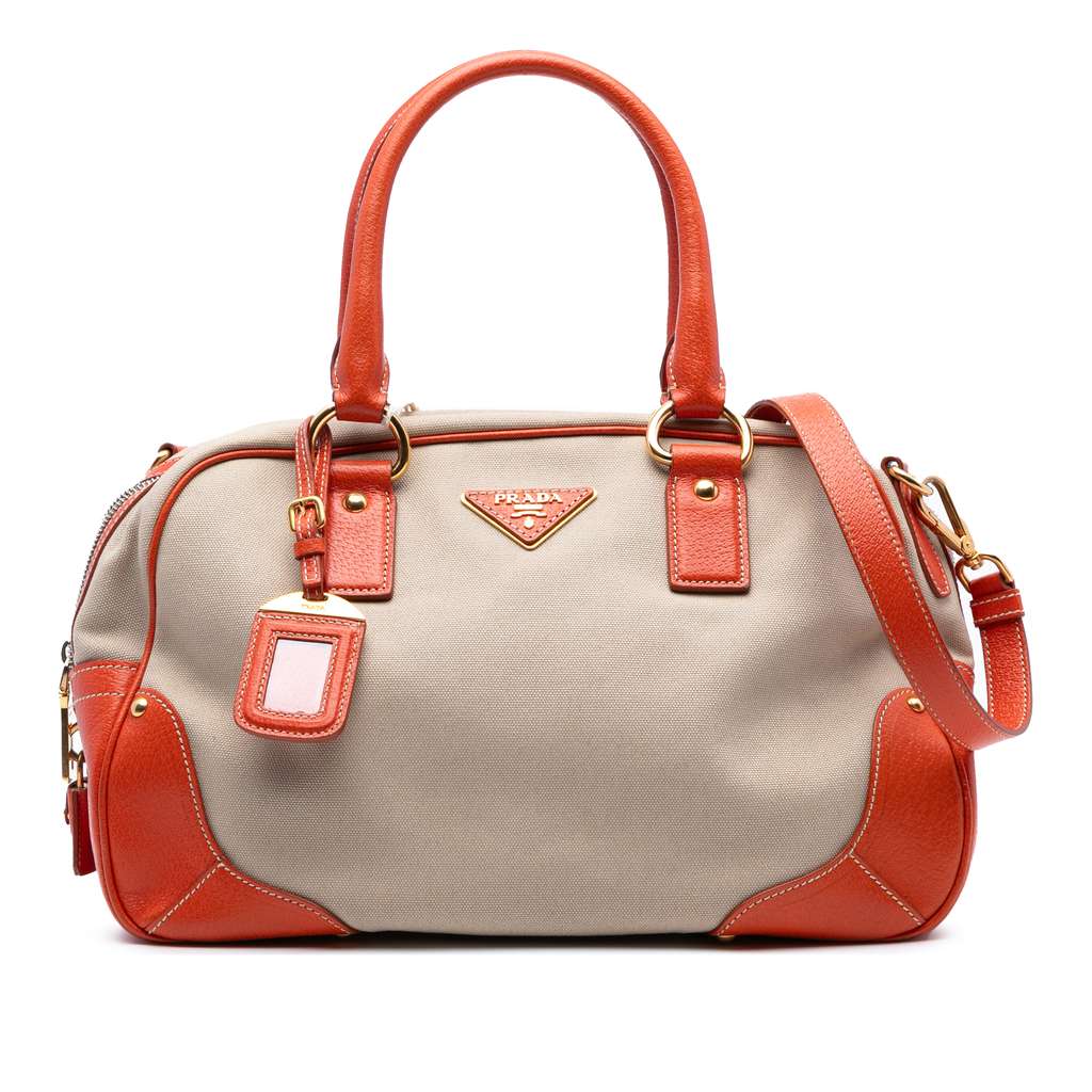 Prada Cinghial Trimmed Canvas Canapa Satchel