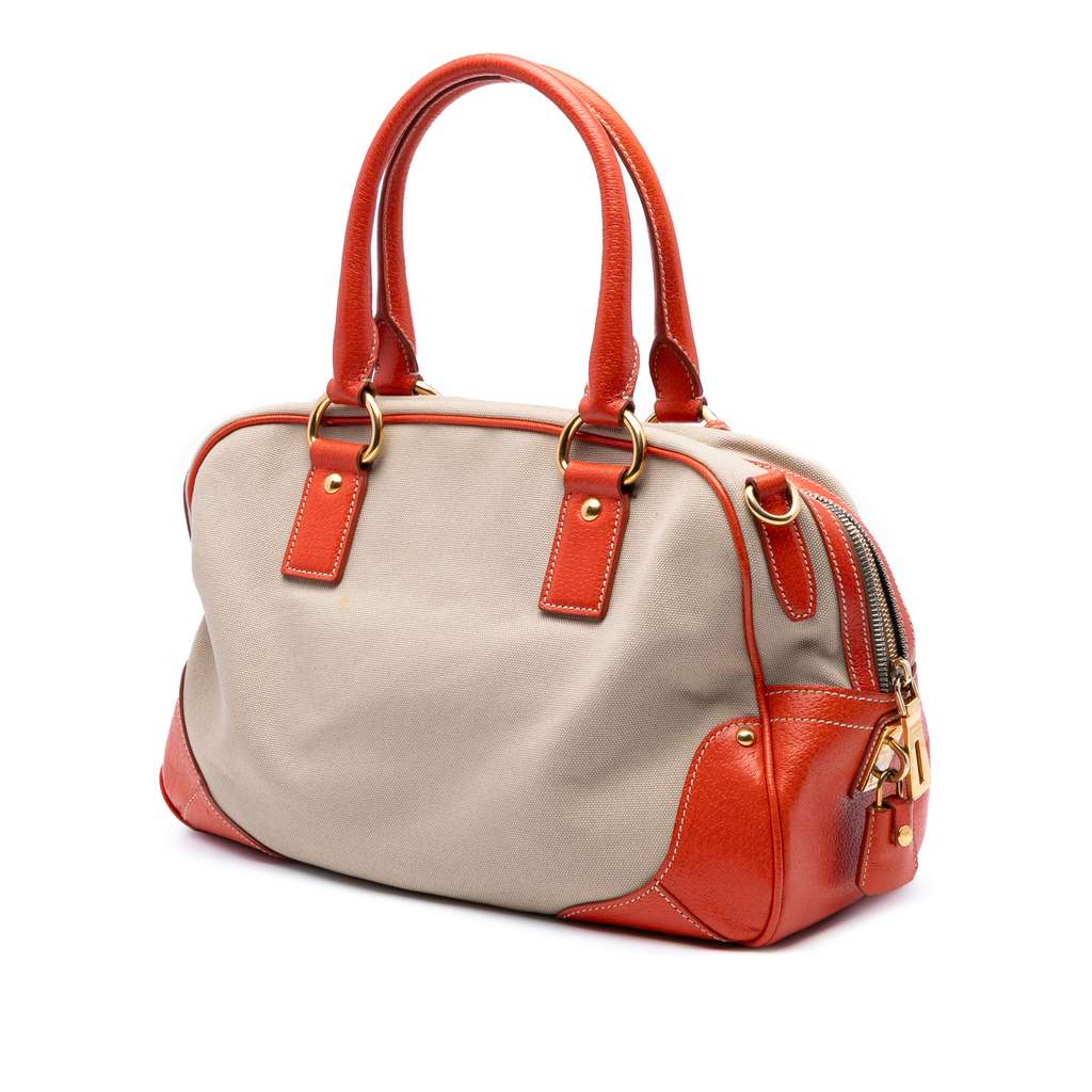Prada Cinghial Trimmed Canvas Canapa Satchel - Back view