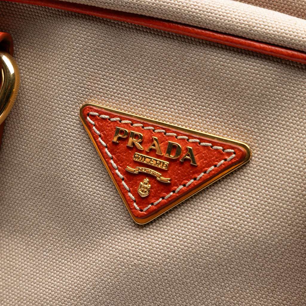 Prada Cinghial Trimmed Canvas Canapa Satchel - Side view