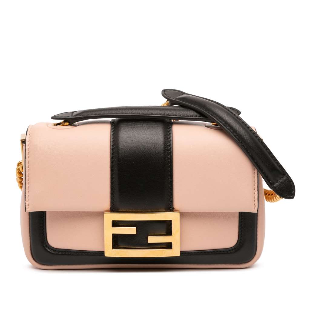 Fendi Mini Bicolor Nappa Apolo Chain Baguette Shoulder Bag