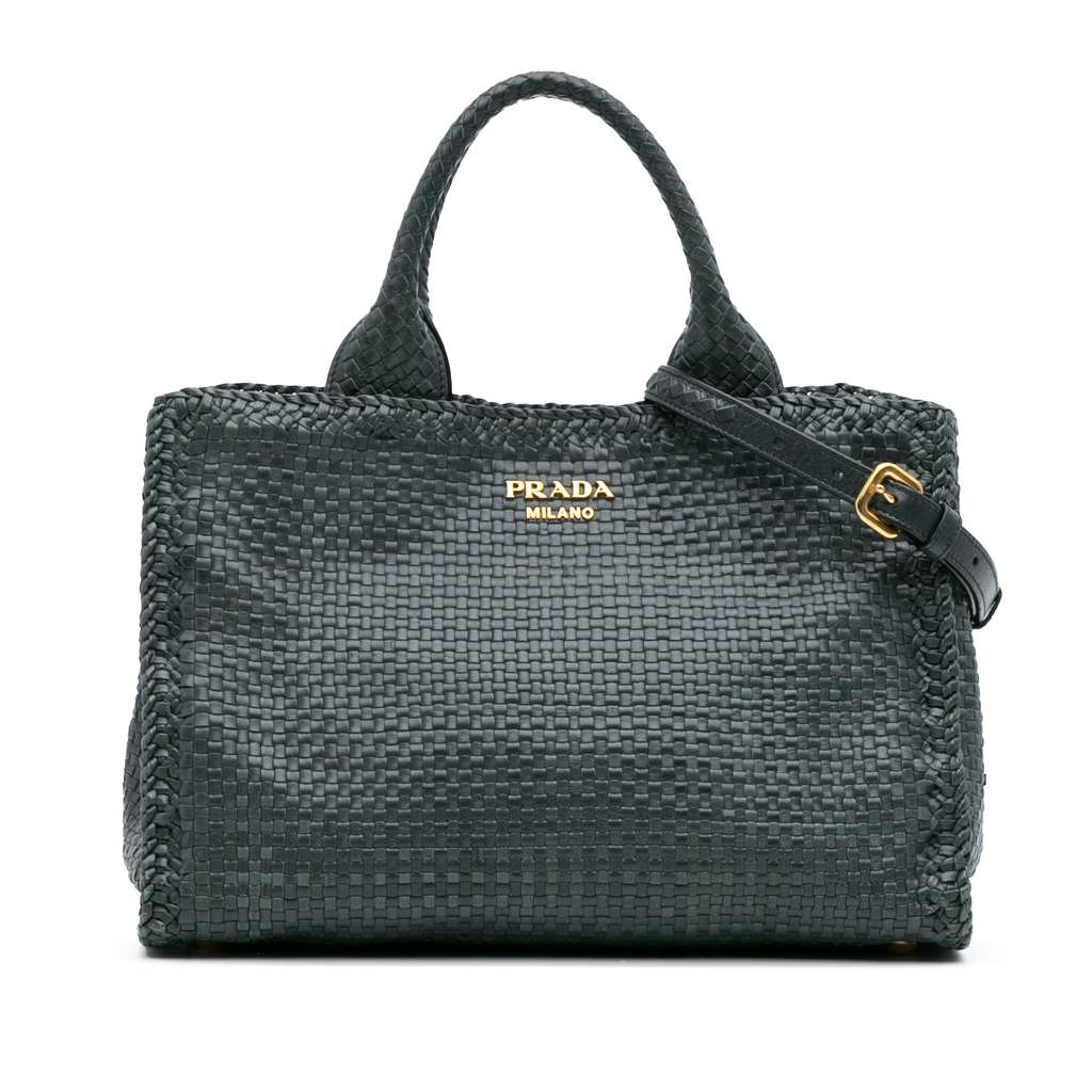 Prada Goatskin Woven Madras Satchel