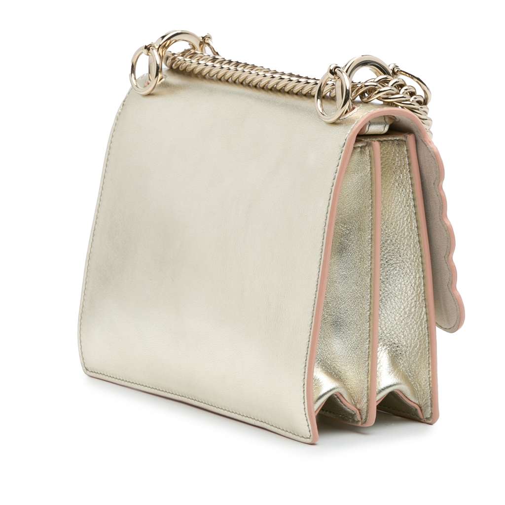 Fendi Small Scalloped Metallic Calfskin Studded Pearl Kan I Crossbody - Back view