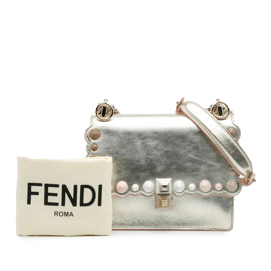 Fendi Small Scalloped Metallic Calfskin Studded Pearl Kan I Crossbody - Image 13