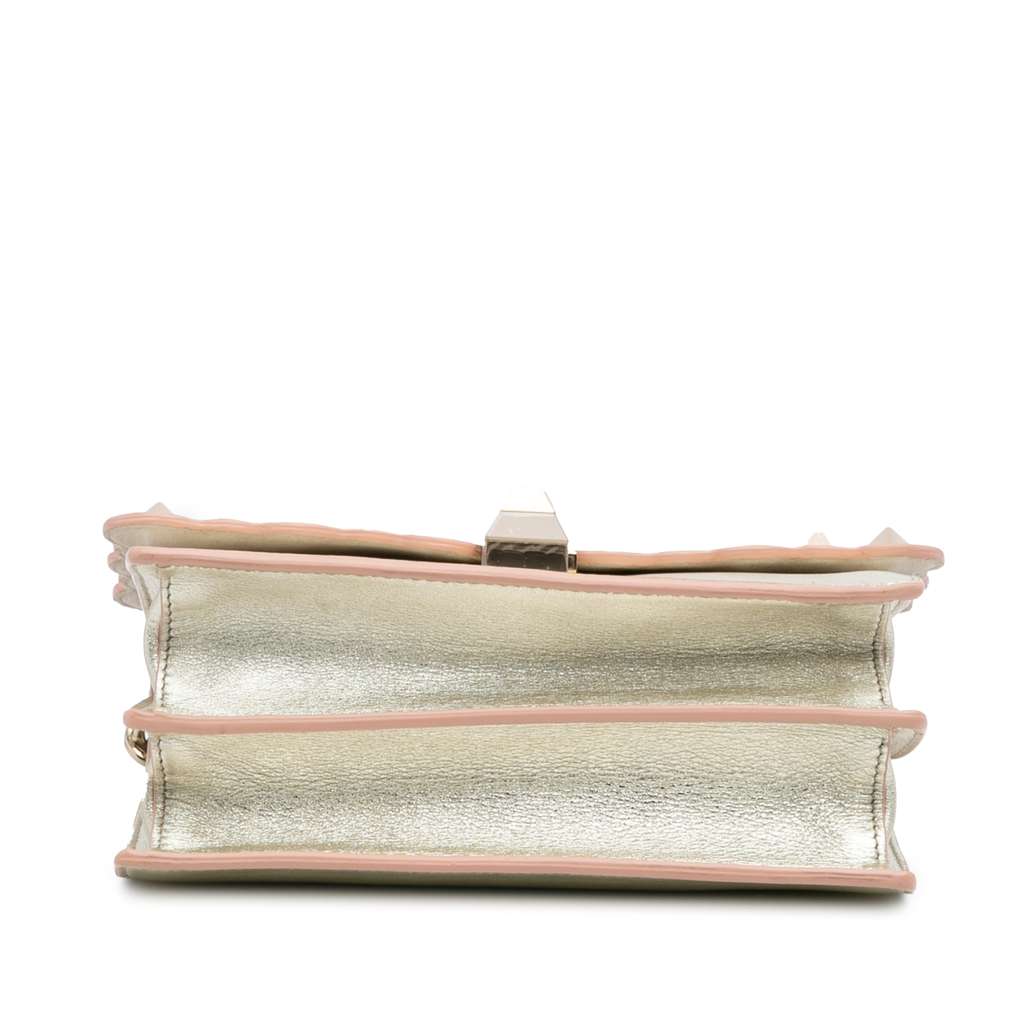 Fendi Small Scalloped Metallic Calfskin Studded Pearl Kan I Crossbody - Image 6