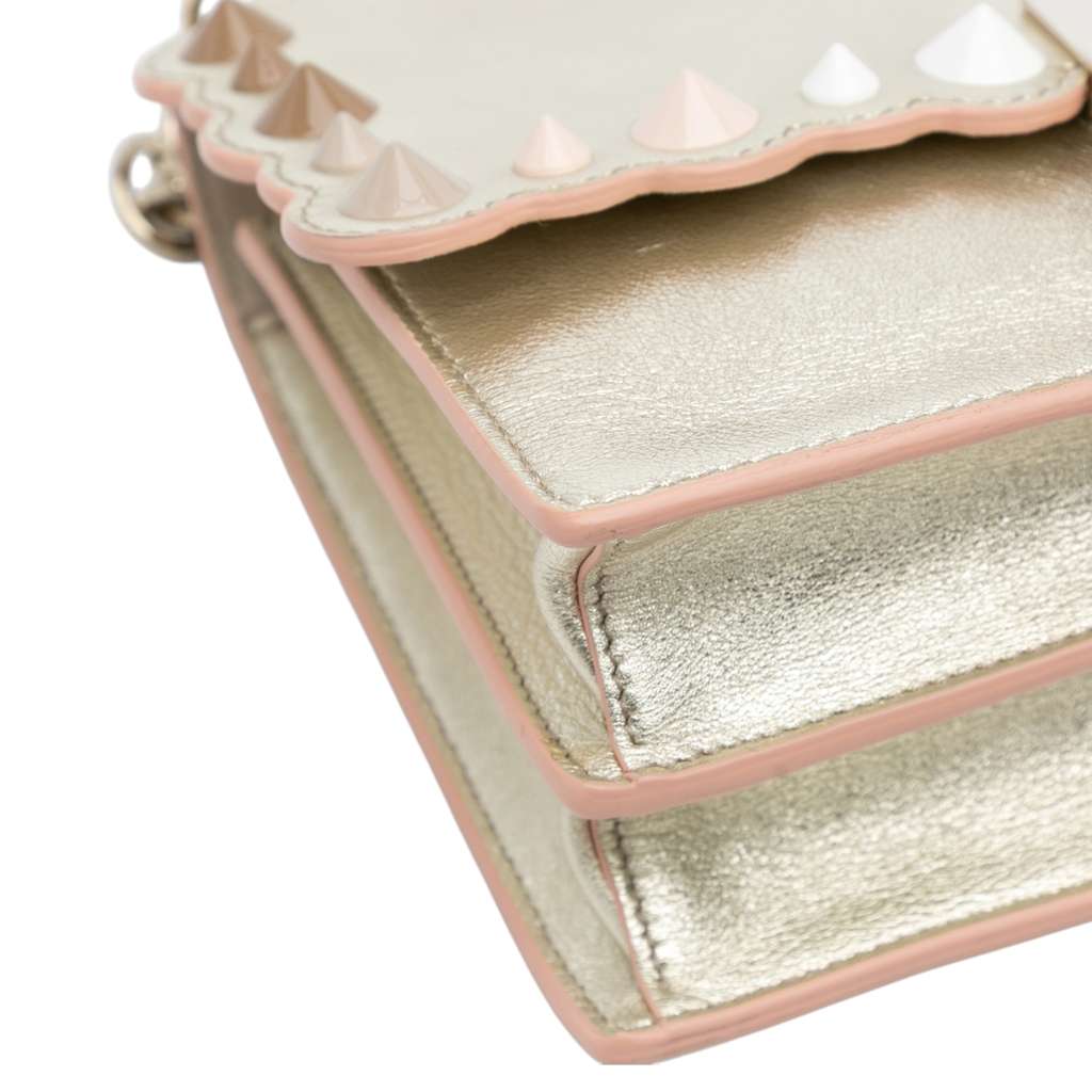 Fendi Small Scalloped Metallic Calfskin Studded Pearl Kan I Crossbody - Detail 2