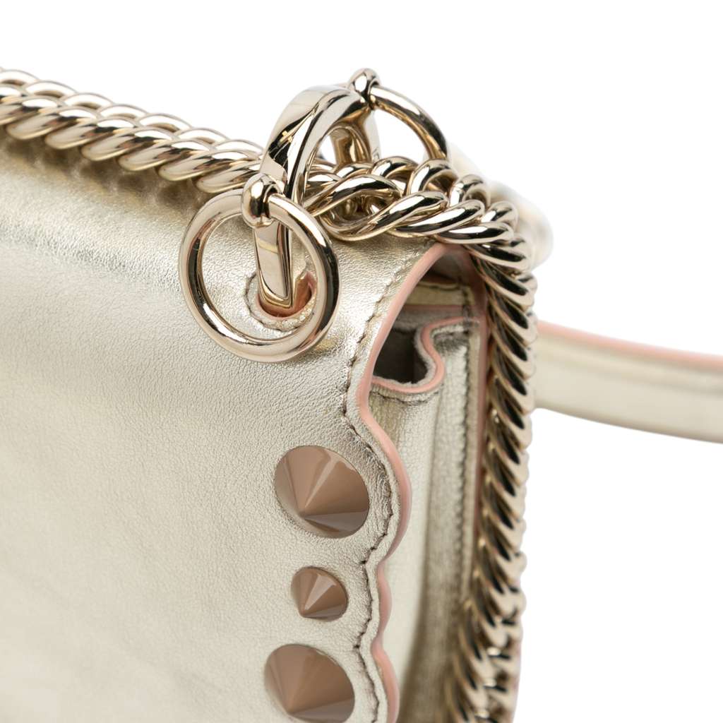 Fendi Small Scalloped Metallic Calfskin Studded Pearl Kan I Crossbody - Image 10