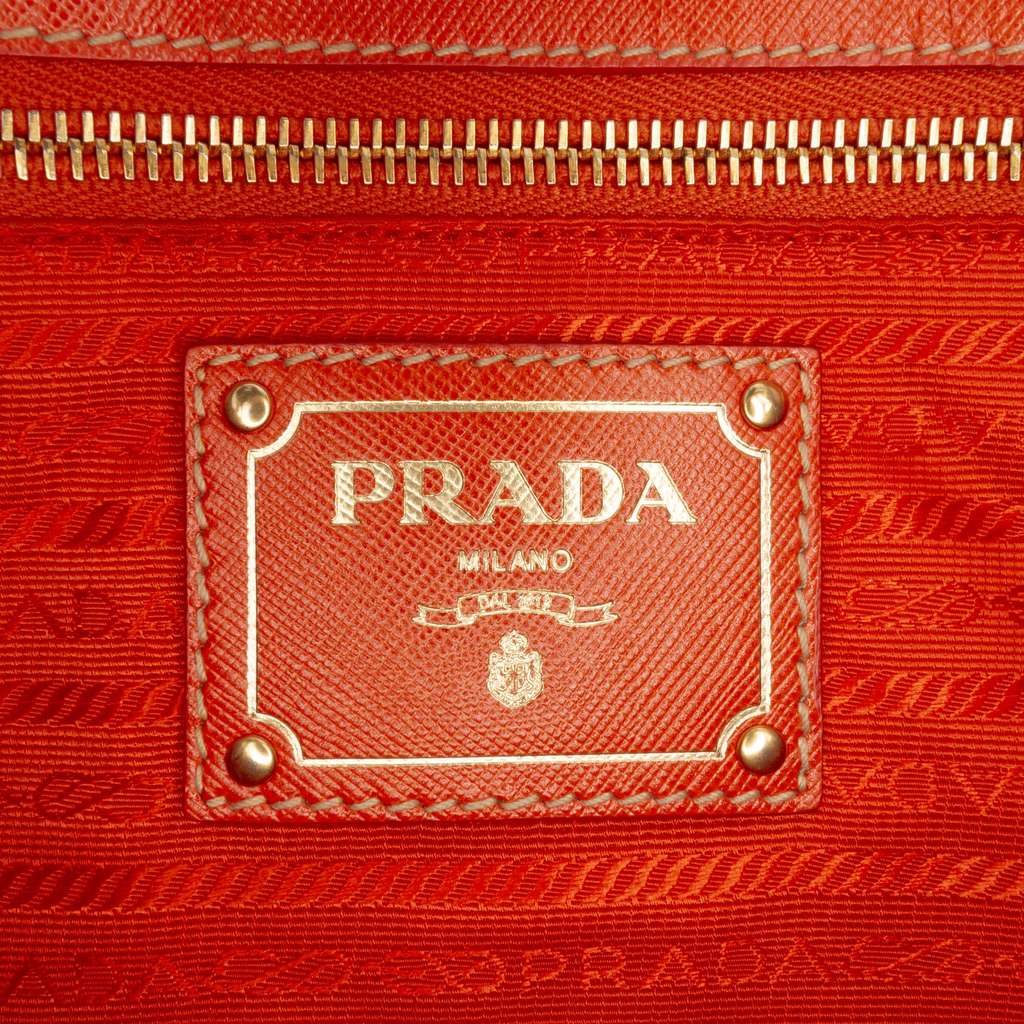 Prada Saffiano Trimmed Tessuto Logo Oro Satchel - Side view