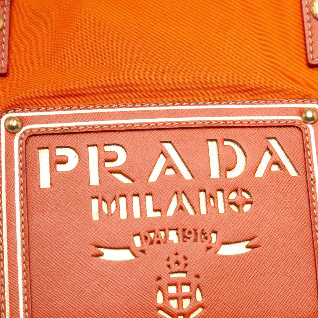 Prada Saffiano Trimmed Tessuto Logo Oro Satchel - Detail 1