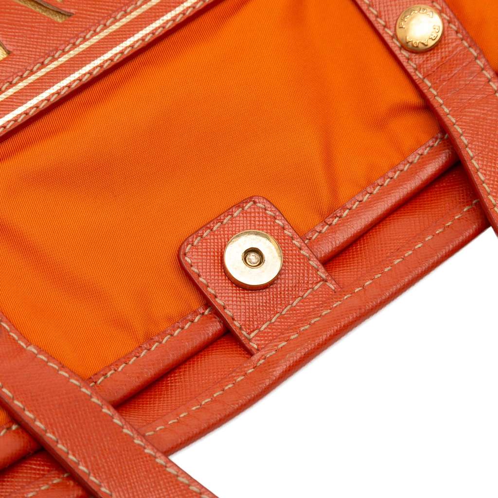 Prada Saffiano Trimmed Tessuto Logo Oro Satchel - Detail 2