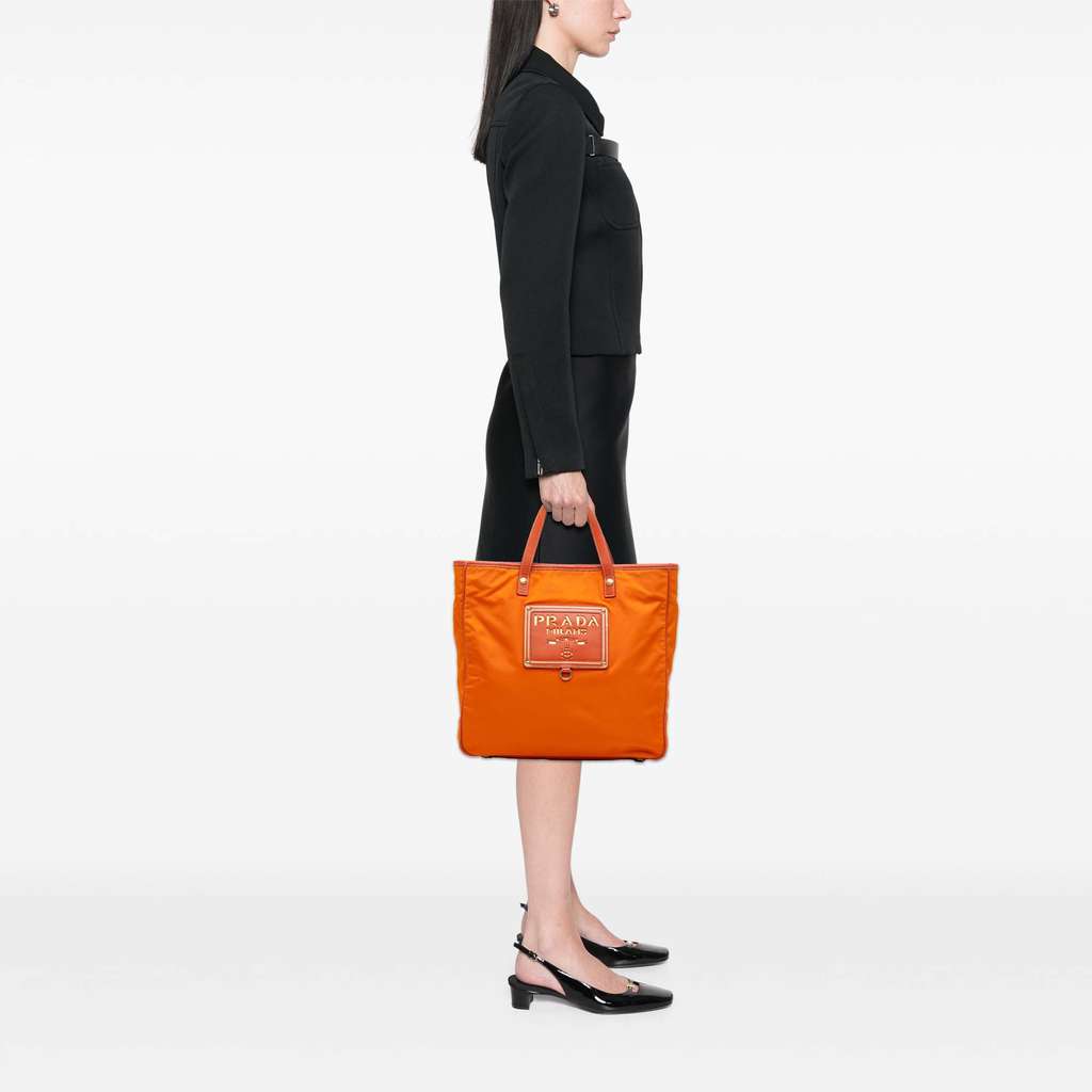 Prada Saffiano Trimmed Tessuto Logo Oro Satchel - Image 12