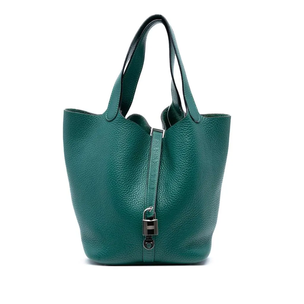 Hermès Clemence Picotin Lock 22 Green Leather Good - Front View