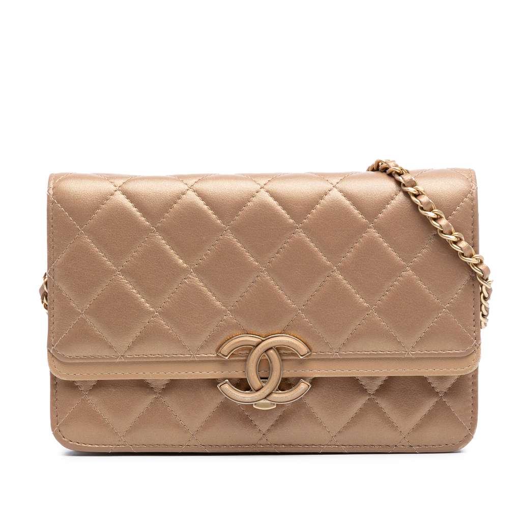 Chanel Quilted Metallic Lambskin CC Chic Wallet on Chain