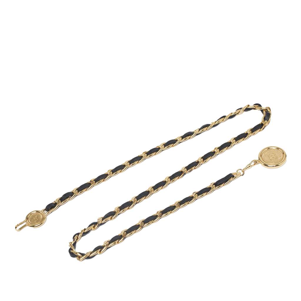 Chanel Gold Plated Medallion Leather Woven Chain Belt