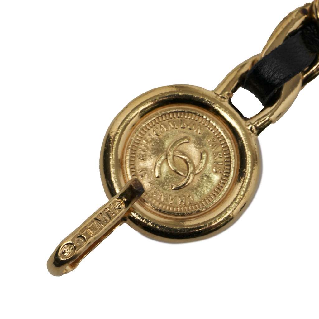 Chanel Gold Plated Medallion Leather Woven Chain Belt - 4