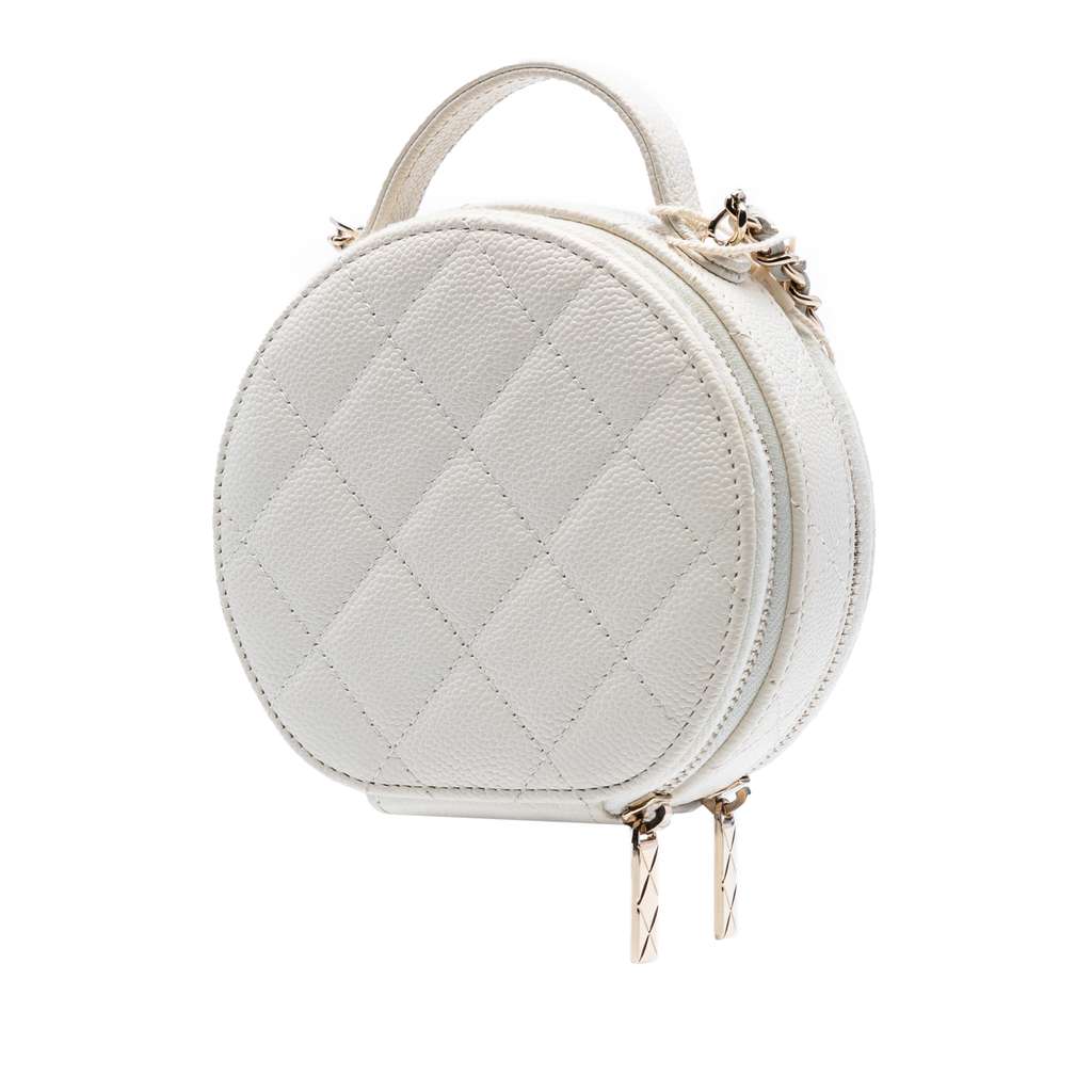 Chanel Quilted Caviar Handle With Care Round Vanity Case with Chain - Back view