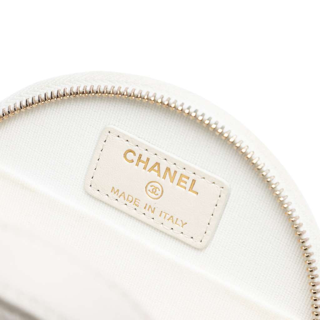 Chanel Quilted Caviar Handle With Care Round Vanity Case with Chain - Side view