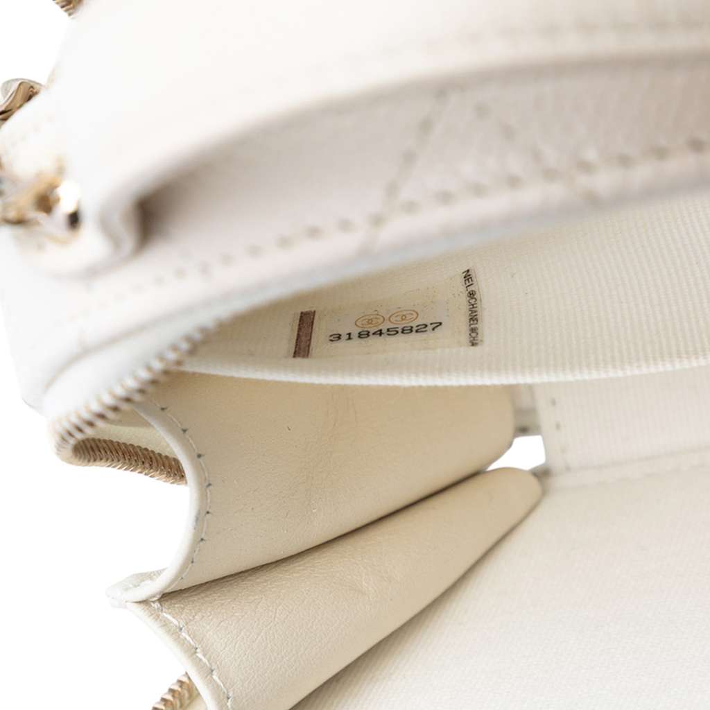 Chanel Quilted Caviar Handle With Care Round Vanity Case with Chain - Detail 1