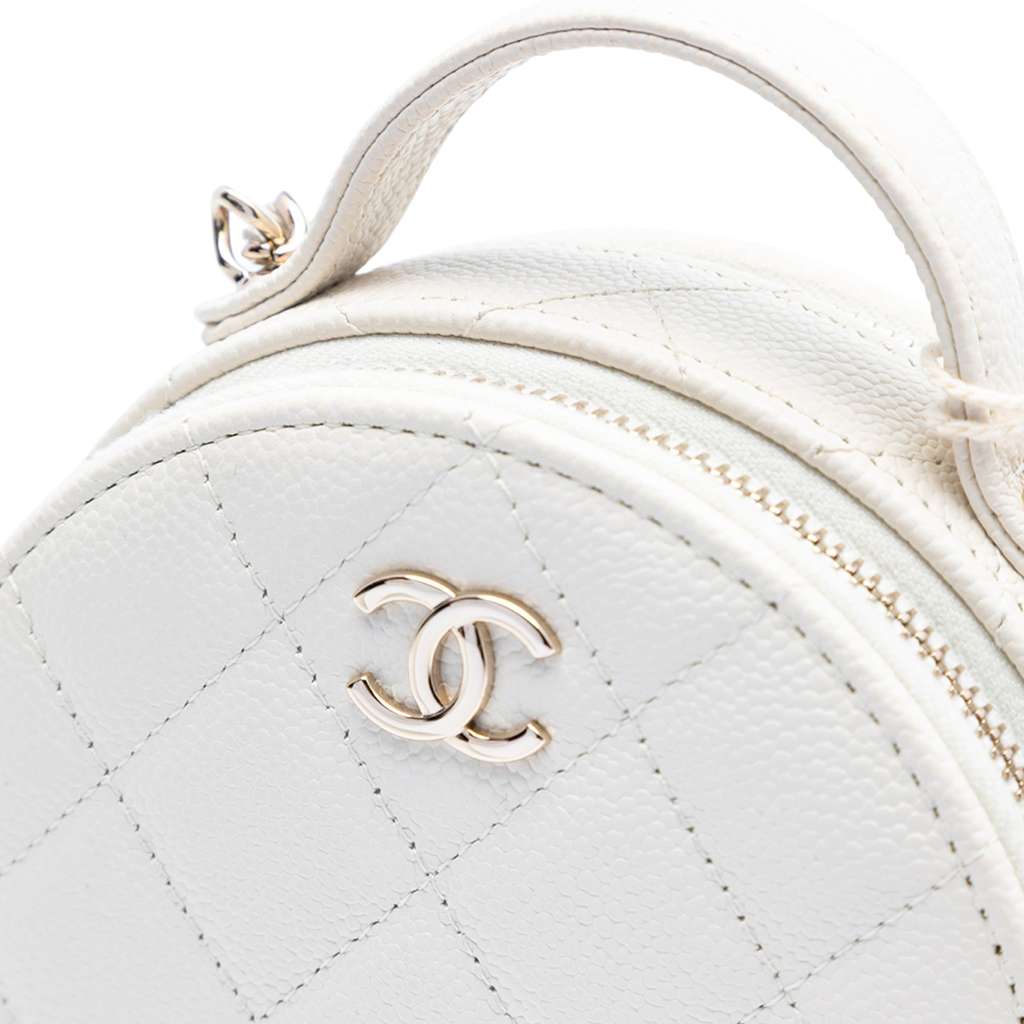 Chanel Quilted Caviar Handle With Care Round Vanity Case with Chain - Image 10
