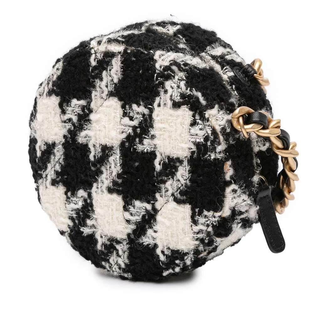 Chanel Tweed 19 Round Clutch with Chain and Coin Purse White Tweed Very good - Back View